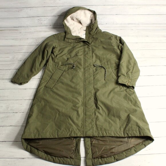 Old Navy Women's Utility Jacket Size S Green Hooded Faux Fur Lining - Picture 1 of 9